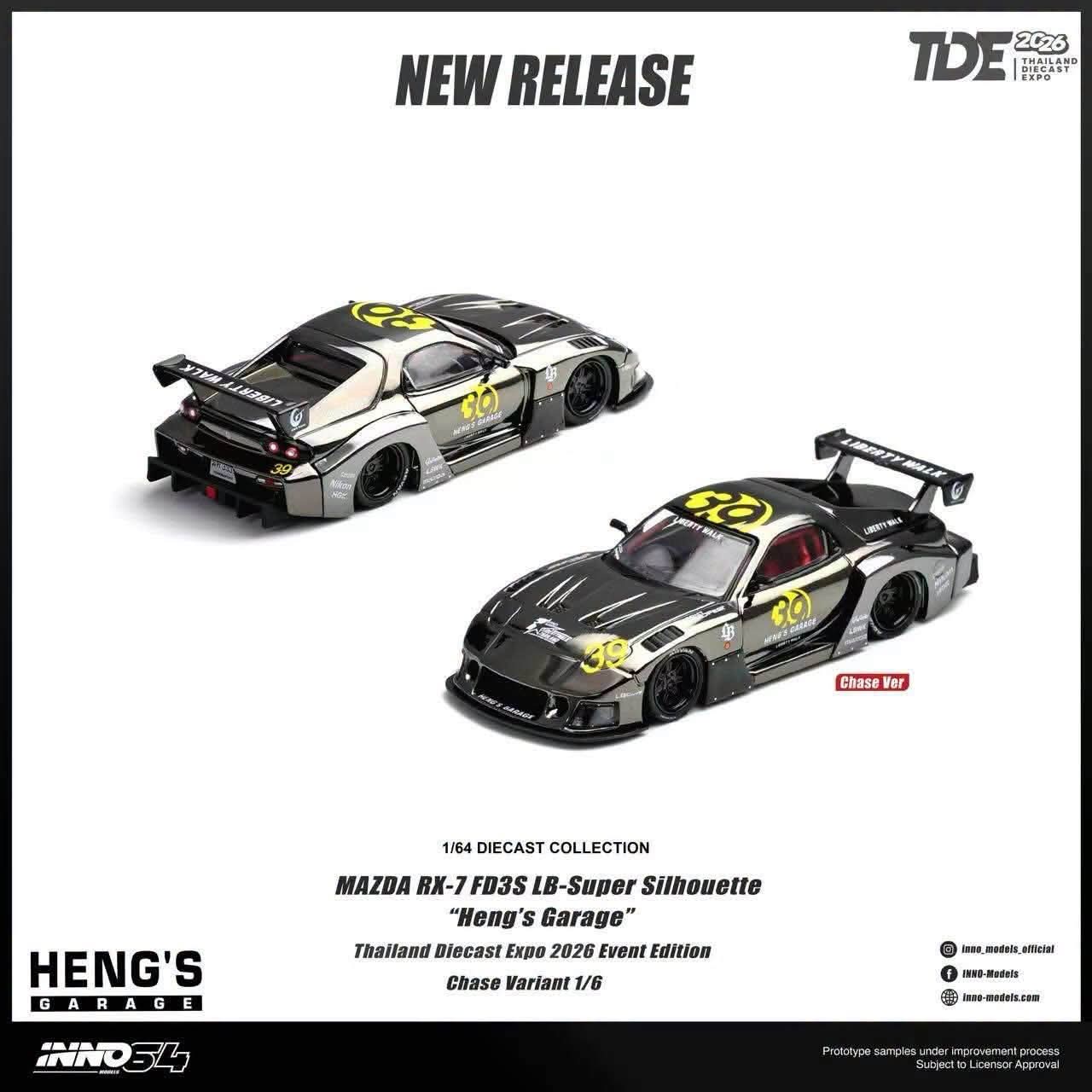 (Pre-Order) INNO64 1:64 TDE 2026 Mazda RX-7 (FD3S) LB-Super Silhouette "Heng's Garage" **CHASE RANDOMLY DISTRIBUTED**  DEADLINE 10 JULY, 2026