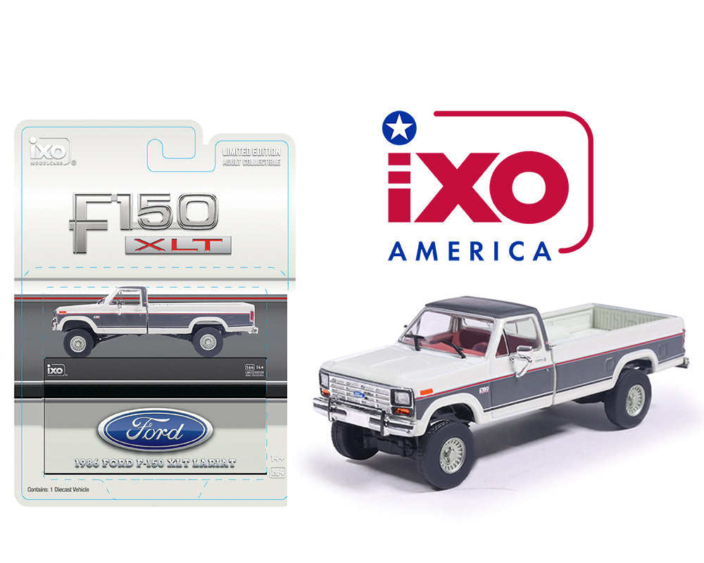 (Coming Soon) IXOAMERICA 1:64 1986 Ford F-150 XLT Lariat Long Bed Styleside 4x2 - Combination Tu-Tone Colonial with and Dark Grey Metallic