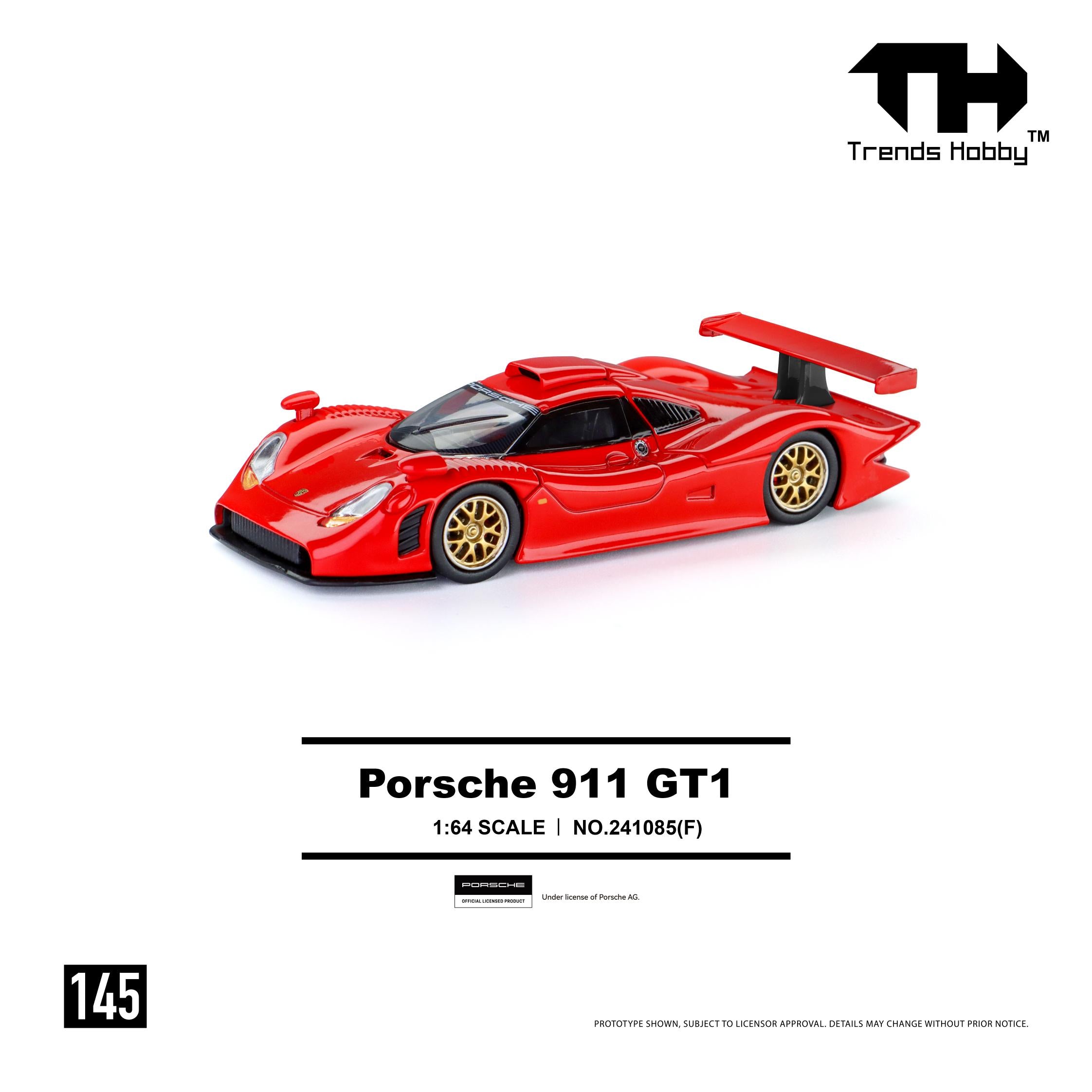 (Coming Soon) TRENDSHOBBY 1/64 Porsche 911 GT1 1998 - Red