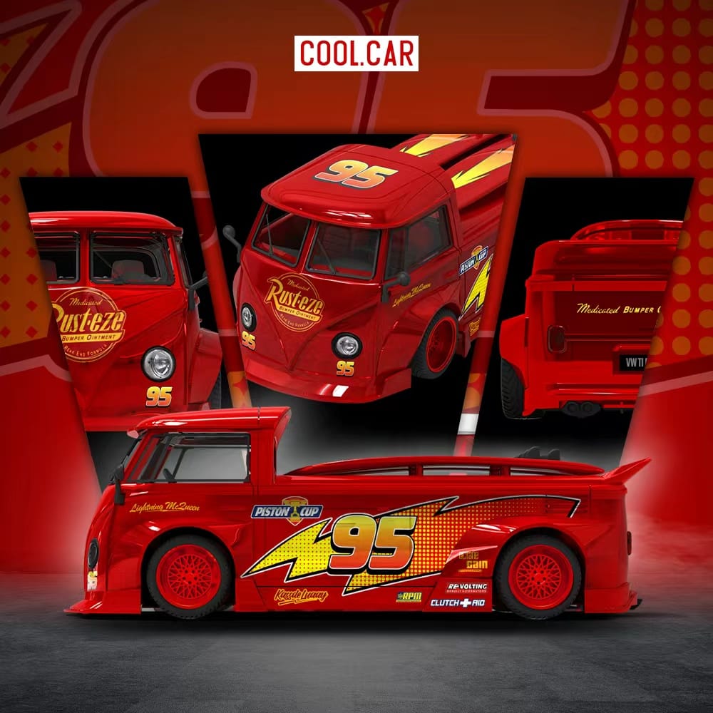 (Coming Soon) COOLCAR 1:64 VW T1 Pickup Lightning McQueen Livery Diecast