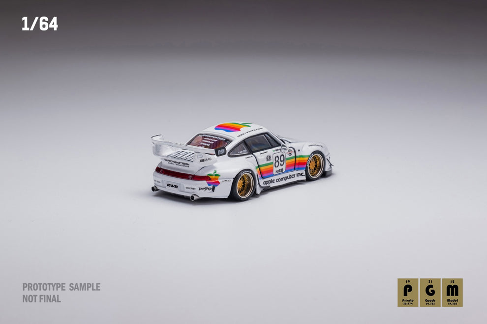 (Coming Soon) PGM 1:64 Porsche RWB 964 White Apple Livery - Rectangular Base