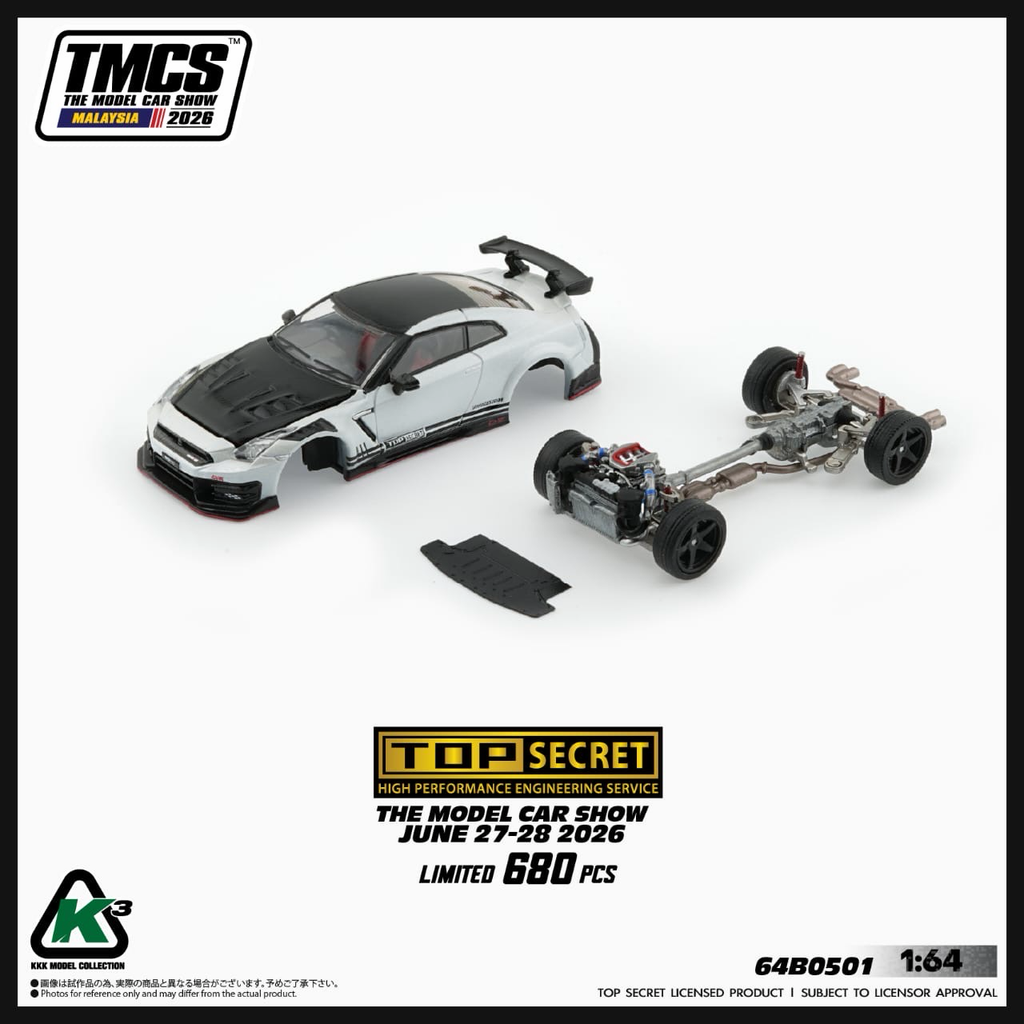 (Coming Soon) K'3 1/64 TOP SECRET Nissan GT-R (R35) Matte Pearl White *LIMITED TO 680 PCS*