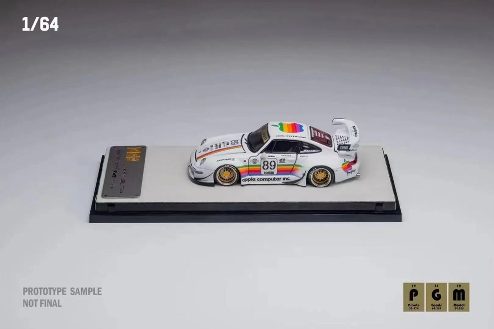 (Coming Soon) PGM 1:64 Porsche RWB 964 White Apple Livery - Rectangular Base