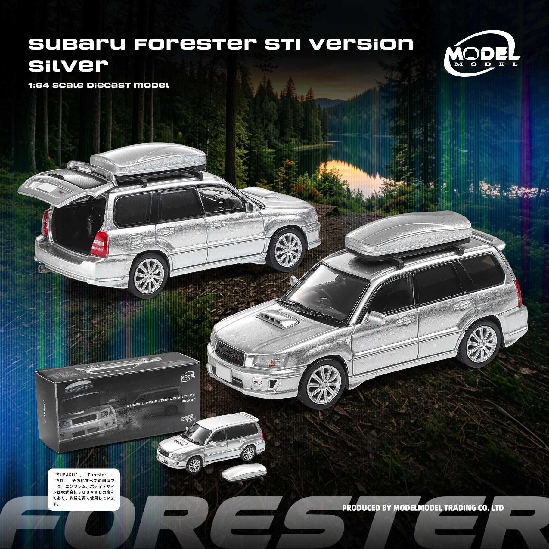 (Coming Soon) MODELMODEL 1/64 Subaru Forester STI Version Silver with Rooftop Cargo box (Paper Box)