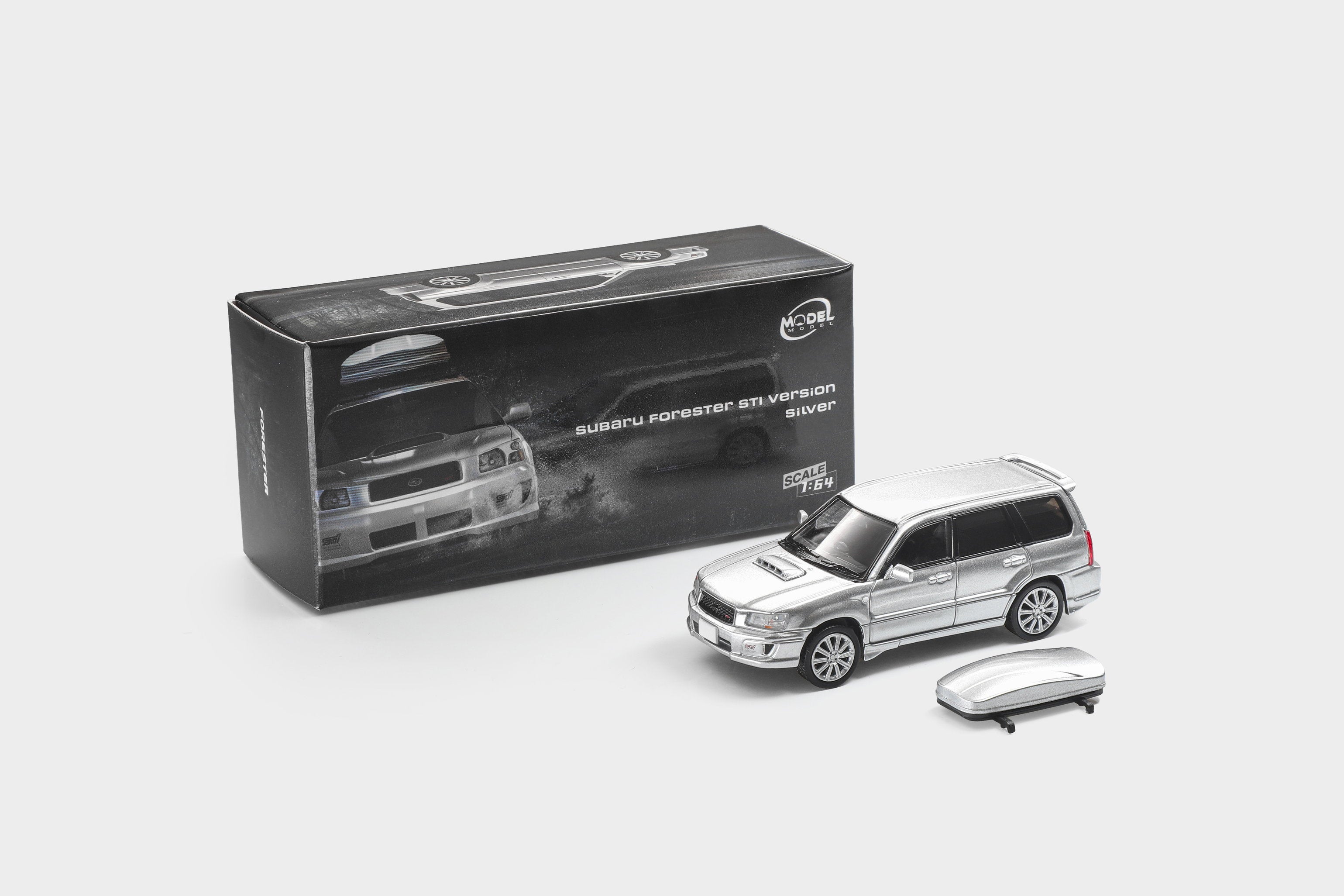 (Coming Soon) MODELMODEL 1/64 Subaru Forester STI Version Silver with Rooftop Cargo box (Paper Box)