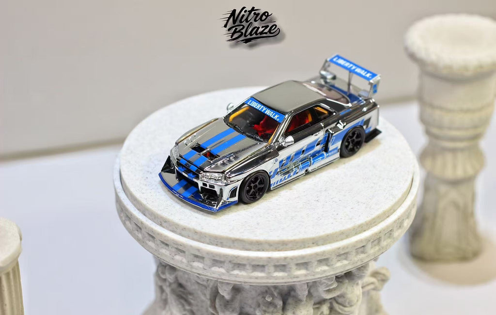 (Coming Soon) NITROBLAZE 1/64 SKYLINE ER34 LB-SUPER SILHOUETTE Widebody Diecast - Chrome Edition