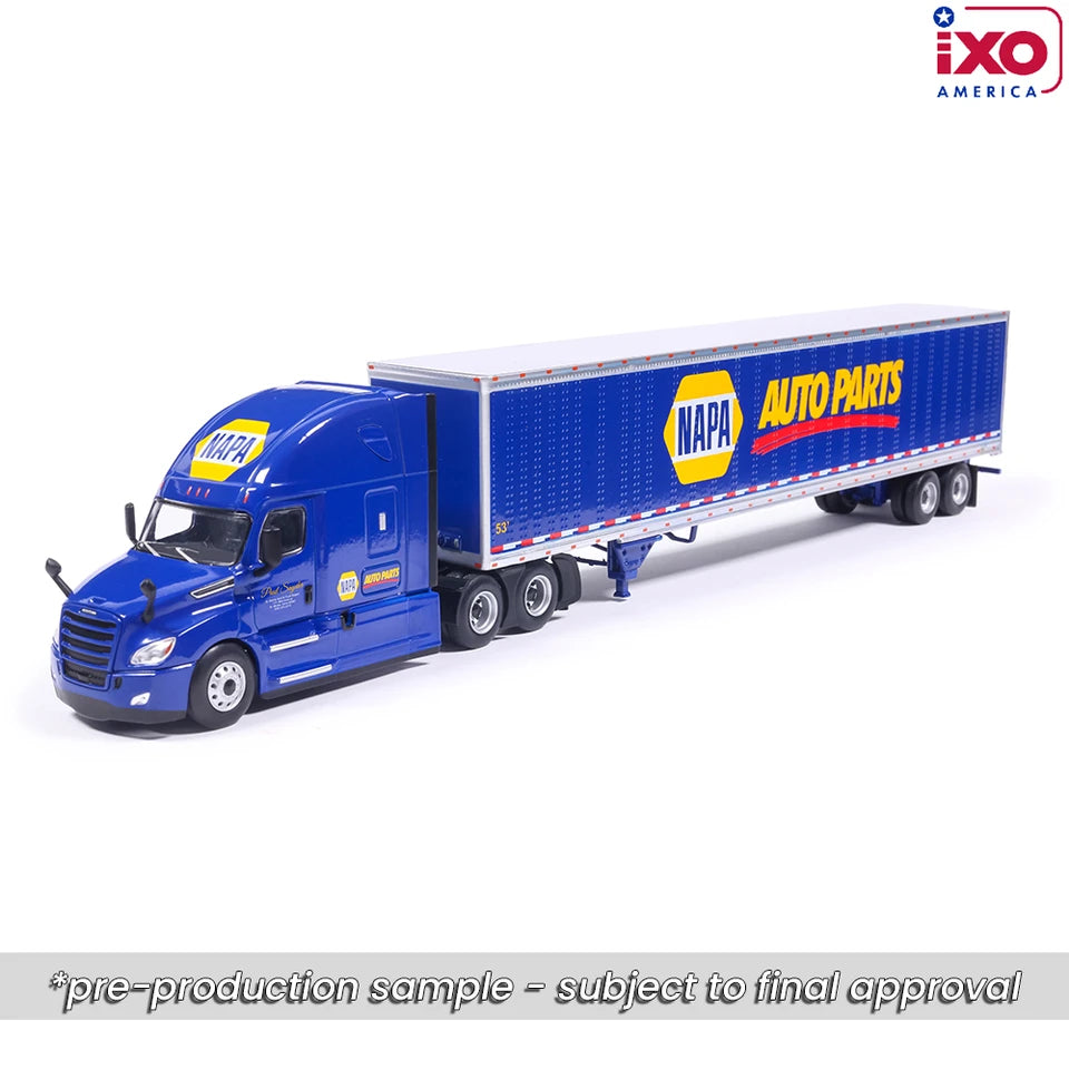(Coming Soon) IXOAMERICA 1:64 2018 Freightliner Cascadia NAPA Auto Parts with modern trailer - Blue "N.a.p.a"