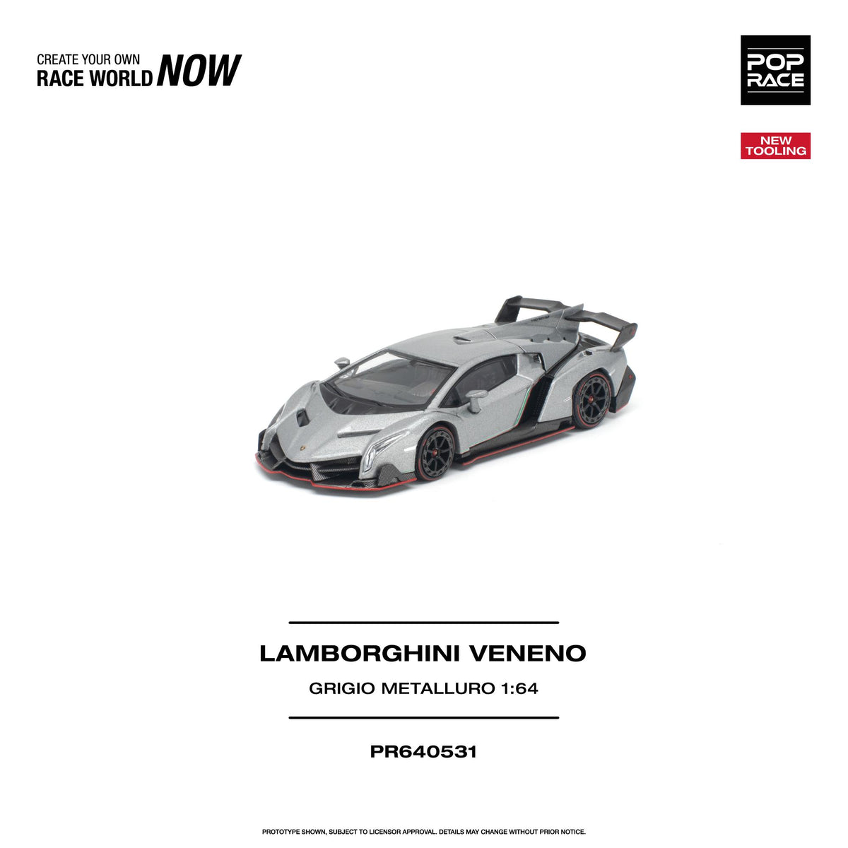 (Coming Soon) POPRACE 1/64 LAMBORGHINI VENENO GRIGIO METALLURO - PR640-531