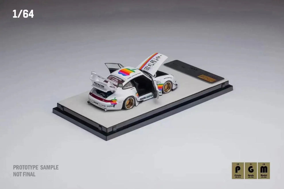 (Coming Soon) PGM 1:64 Porsche RWB 964 White Apple Livery - Rectangular Base