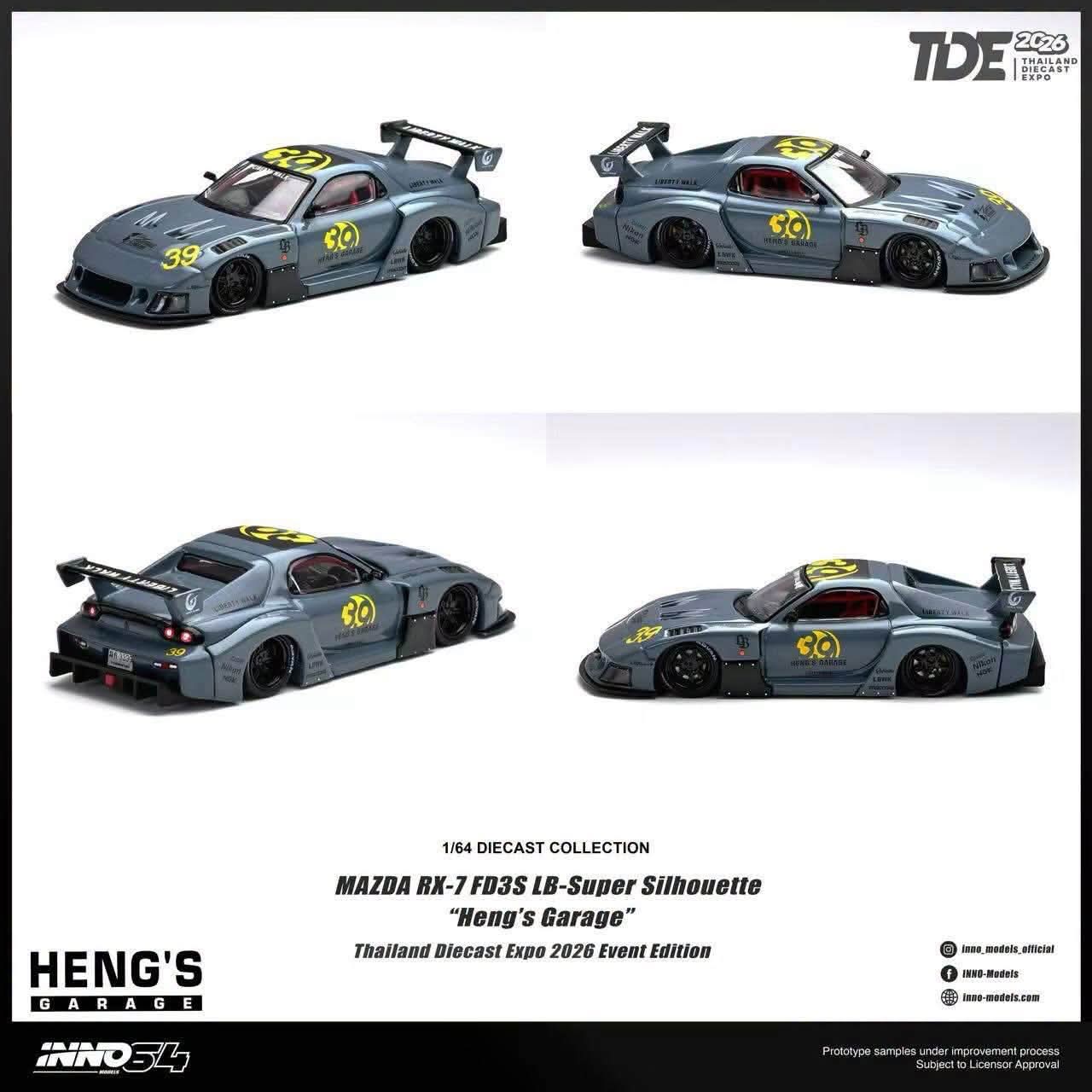 (Pre-Order) INNO64 1:64 TDE 2026 Mazda RX-7 (FD3S) LB-Super Silhouette "Heng's Garage" **CHASE RANDOMLY DISTRIBUTED**  DEADLINE 10 JULY, 2026