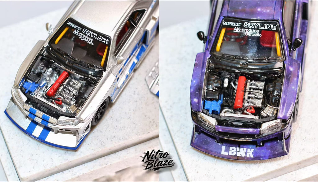 (Coming Soon) NITROBLAZE 1/64 SKYLINE ER34, LB-SUPER SILHOUETTE widebody Diecast model - Silver