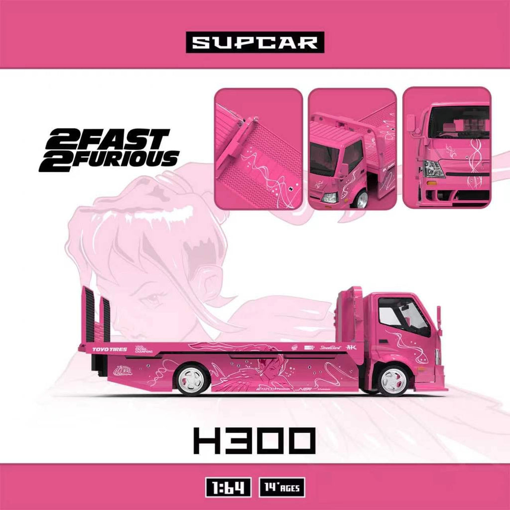 (Coming Soon) SUPCAR 1/64 H300 Flatbed Transport Trailer Fast & Furious 2 Pink Winged Angel Livery Diecast (Suki)