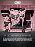COOLCAR 1:64 H300 Flatbed transport trailer Pink Pig Diecast Model Car