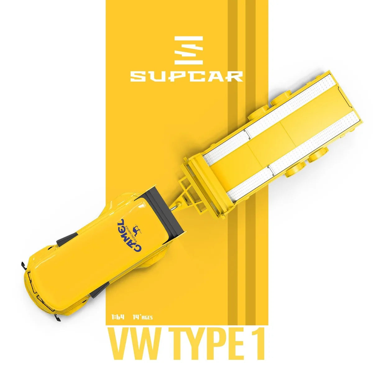 (Coming Soon) SUPCAR 1:64 Camel Painted Realistic - T1 Volkswagen & Trailer