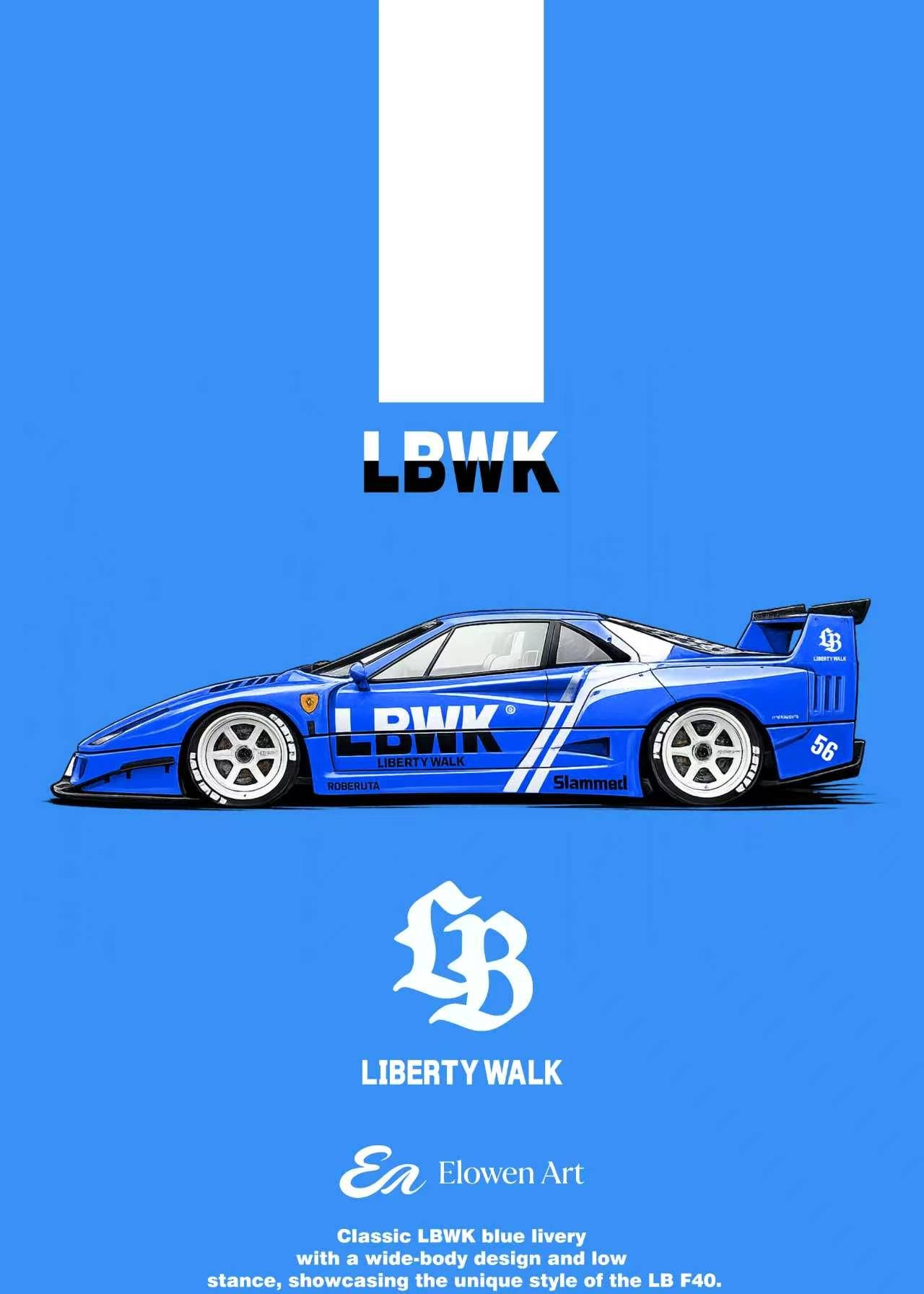 (Coming Soon) ELOWENART × Ferrari 1:64 F40(LBWK) - Blue LBWK Slammed