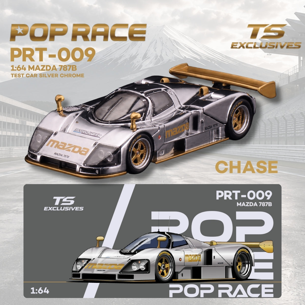 (Coming Soon) POPRACE x TS Exclusives 1/64 MAZDA 787B TEST CAR SILVER CHROME