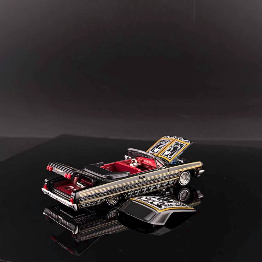 (Coming Soon) FINEWORKS64 1/64 Impala Lowrider Black Gold Bouncing Car - Black Gold