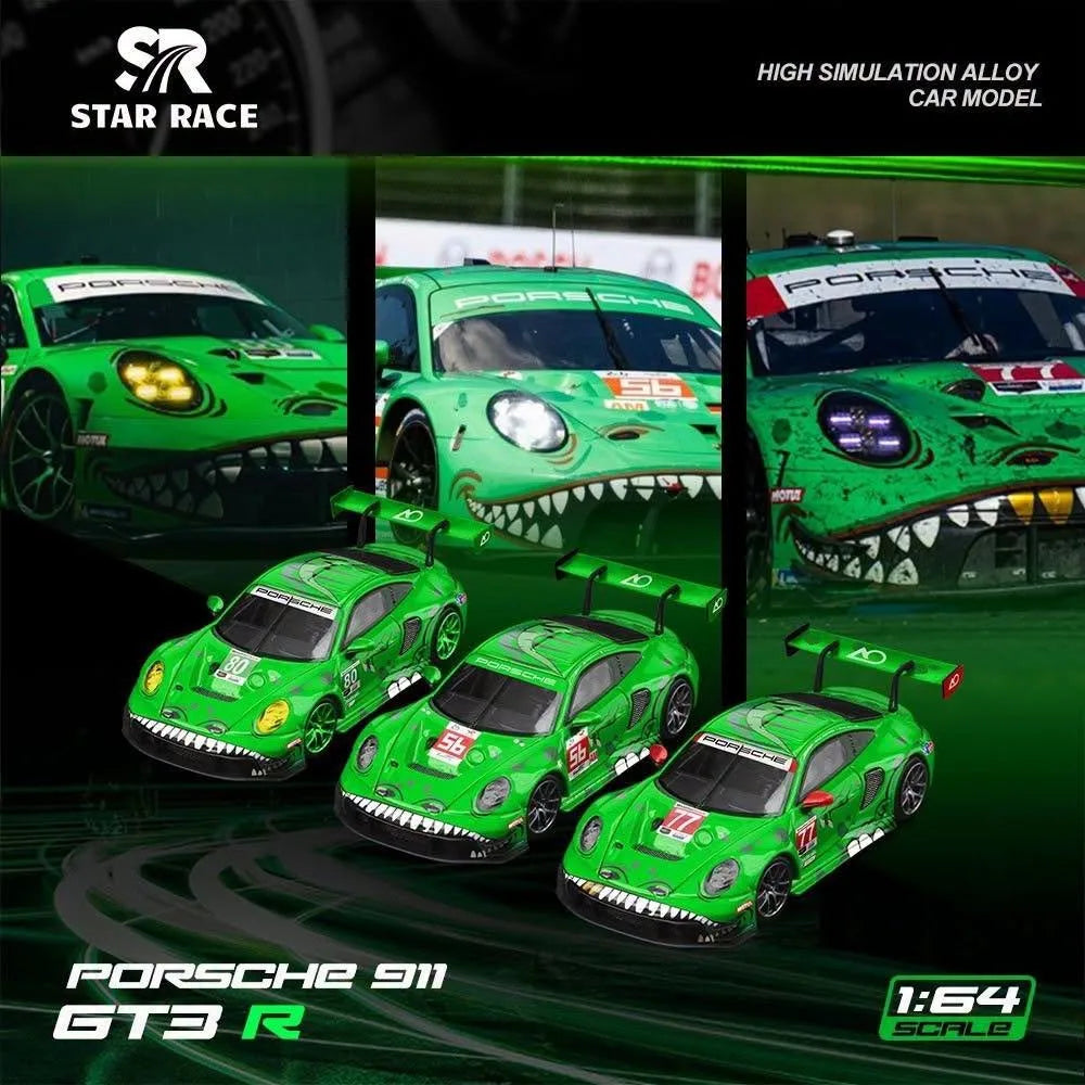 (Coming Soon) STARRACE 1:64 Porsche 911 GT3 T-Rex Three-Car Set - #56, #77, #80