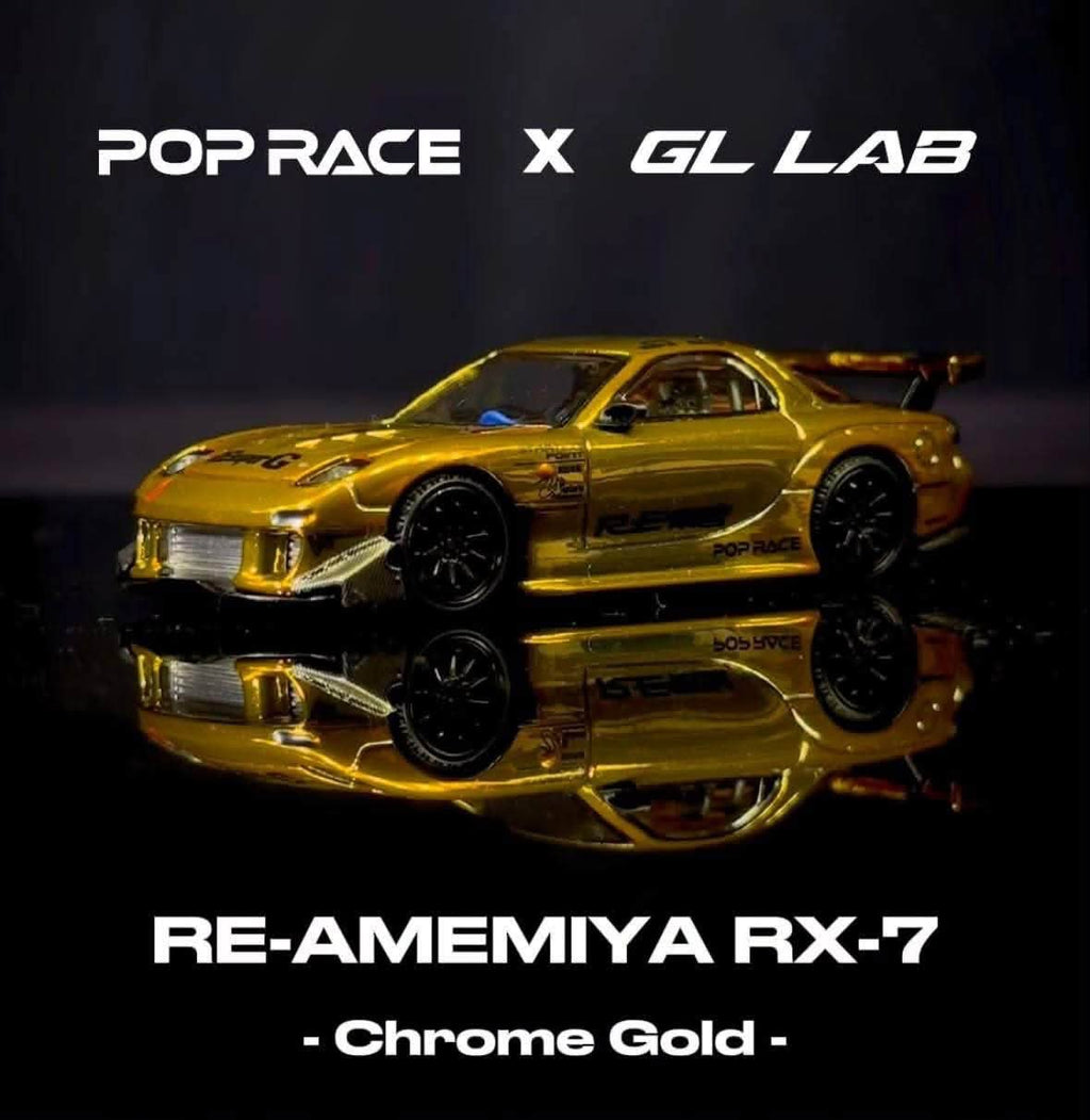(Coming Soon) POP RACE x GL LAB 1:64 Re-Amemiya Rx-7 - Gold Chrome (FDS3) - PR64-0521