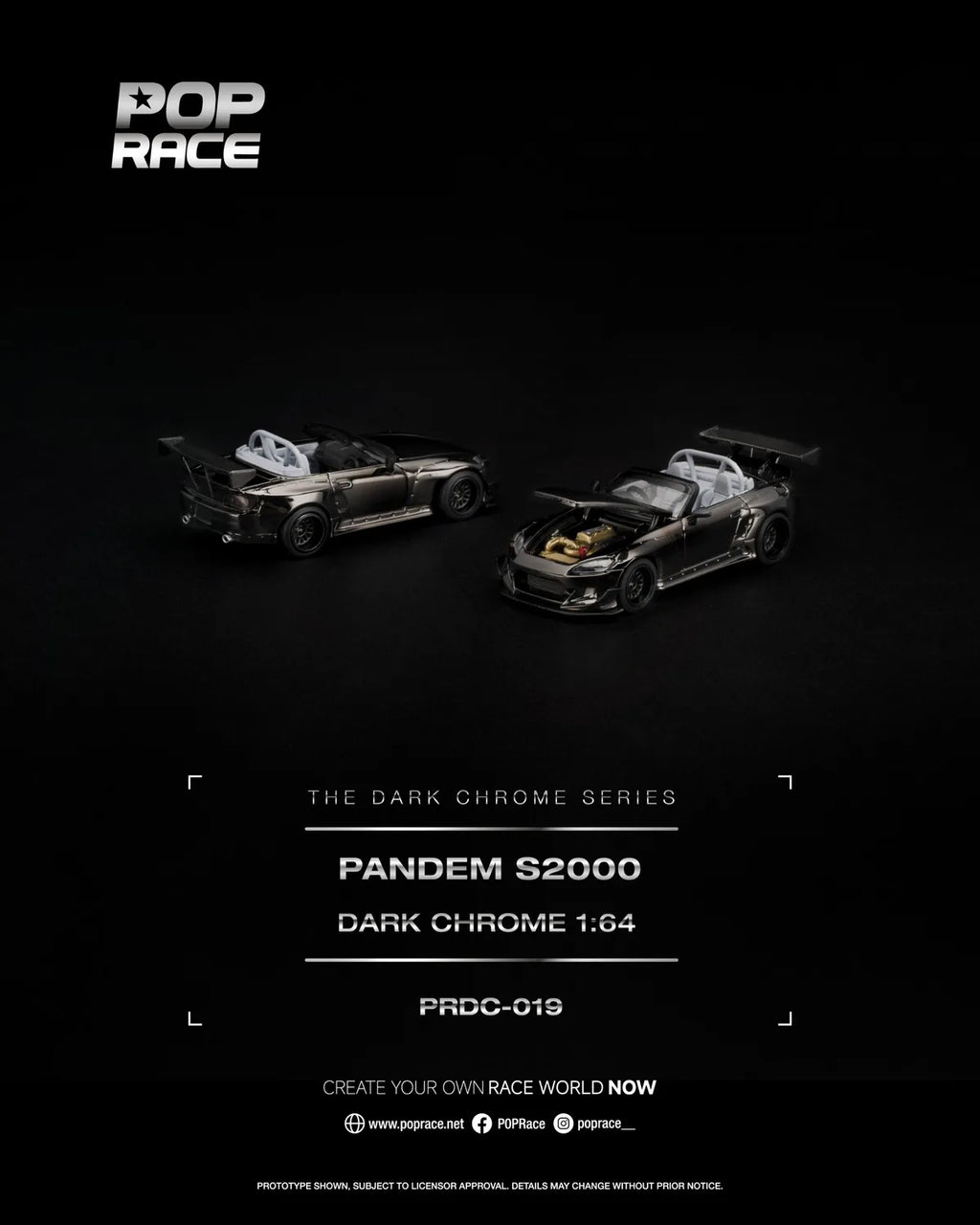 (Coming Soon) POPRACE 1:64 PANDEM S2000 DARK CHROME - PRDC-019