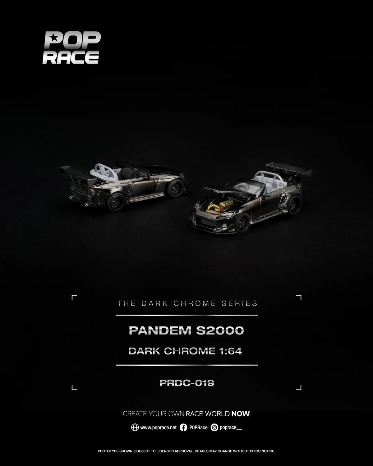 (Coming Soon) POPRACE 1:64 PANDEM S2000 DARK CHROME - PRDC-019