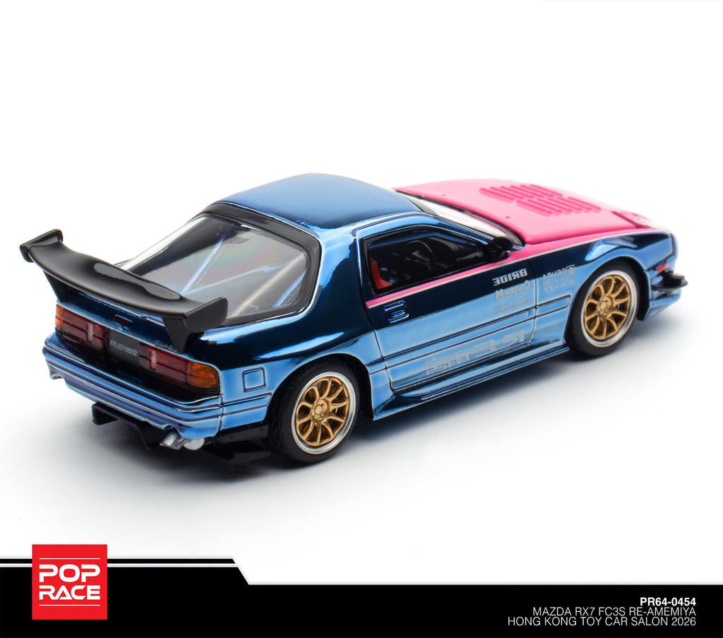 POPRACE 1:64 Mazda RX7 FC3S RE-AMEMIYA Purple-Blue 2026 HK Toy Car Salon