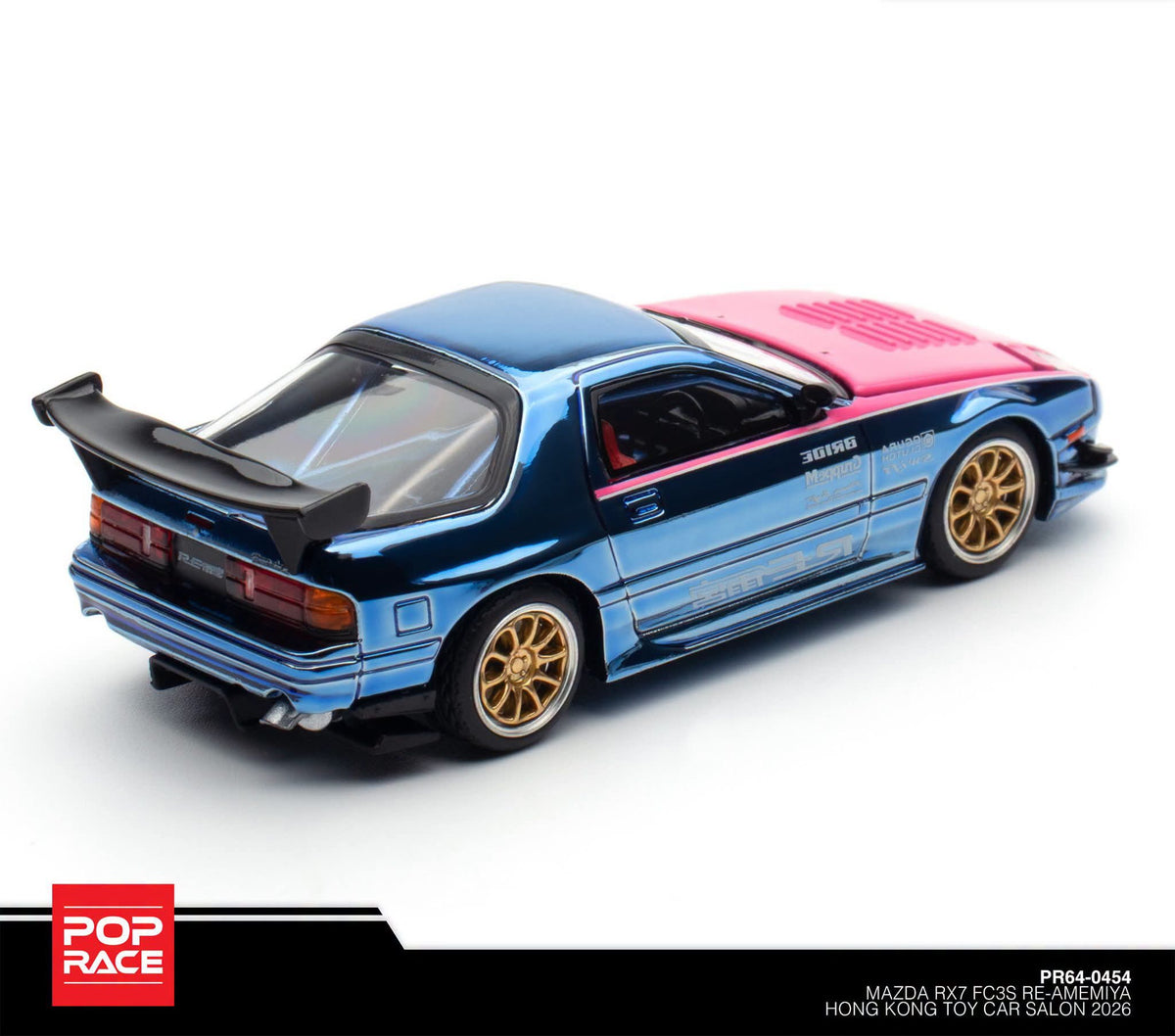 POPRACE 1:64 Mazda RX7 FC3S RE-AMEMIYA Purple-Blue 2026 HK Toy Car Salon