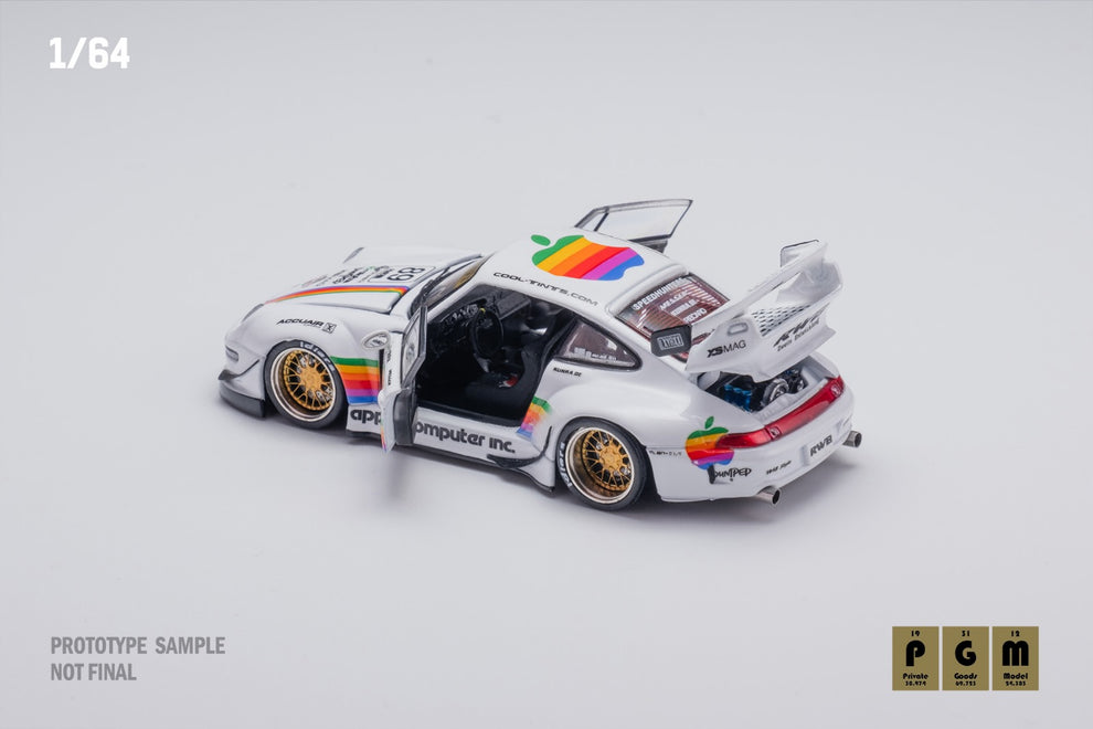 (Coming Soon) PGM 1:64 Porsche RWB 964 White Apple Livery - Rectangular Base