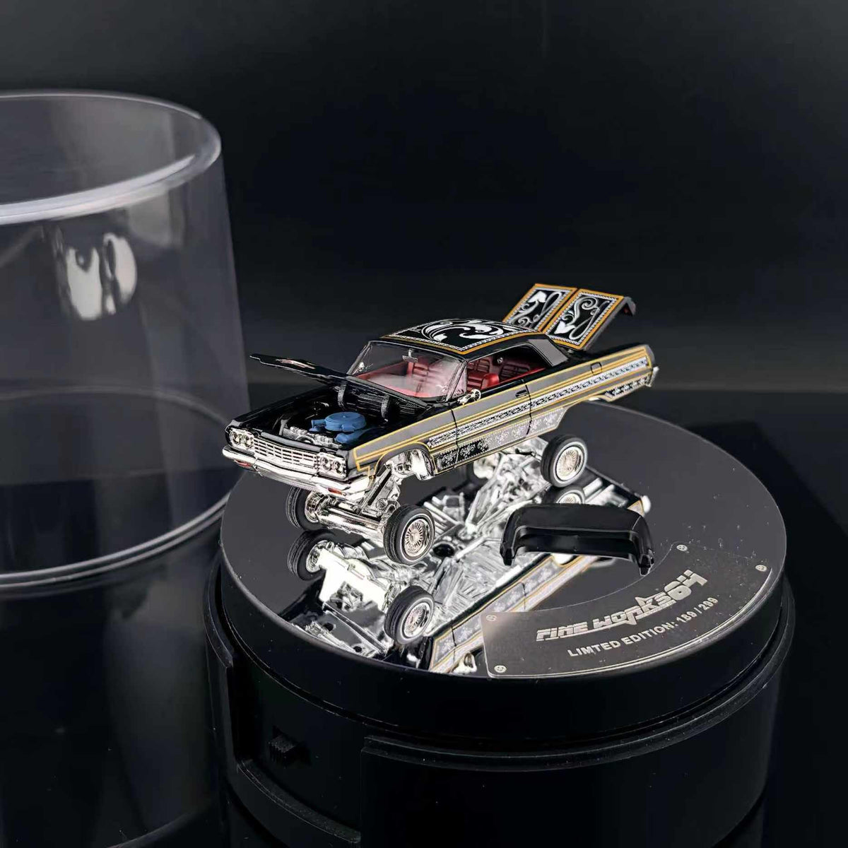 (Coming Soon) FINEWORKS64 1/64 Impala Lowrider Black Gold Bouncing Car