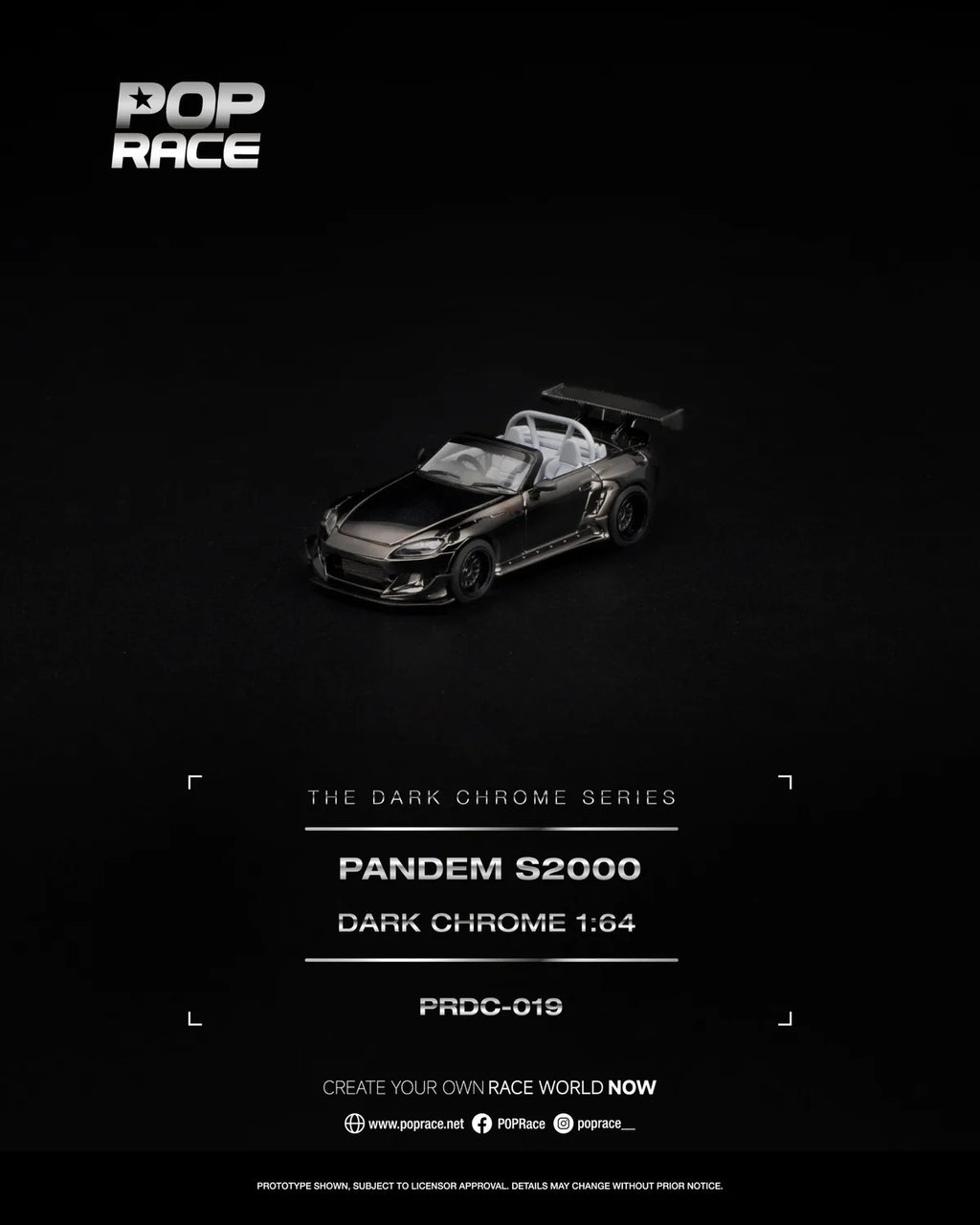 (Coming Soon) POPRACE 1:64 PANDEM S2000 DARK CHROME - PRDC-019