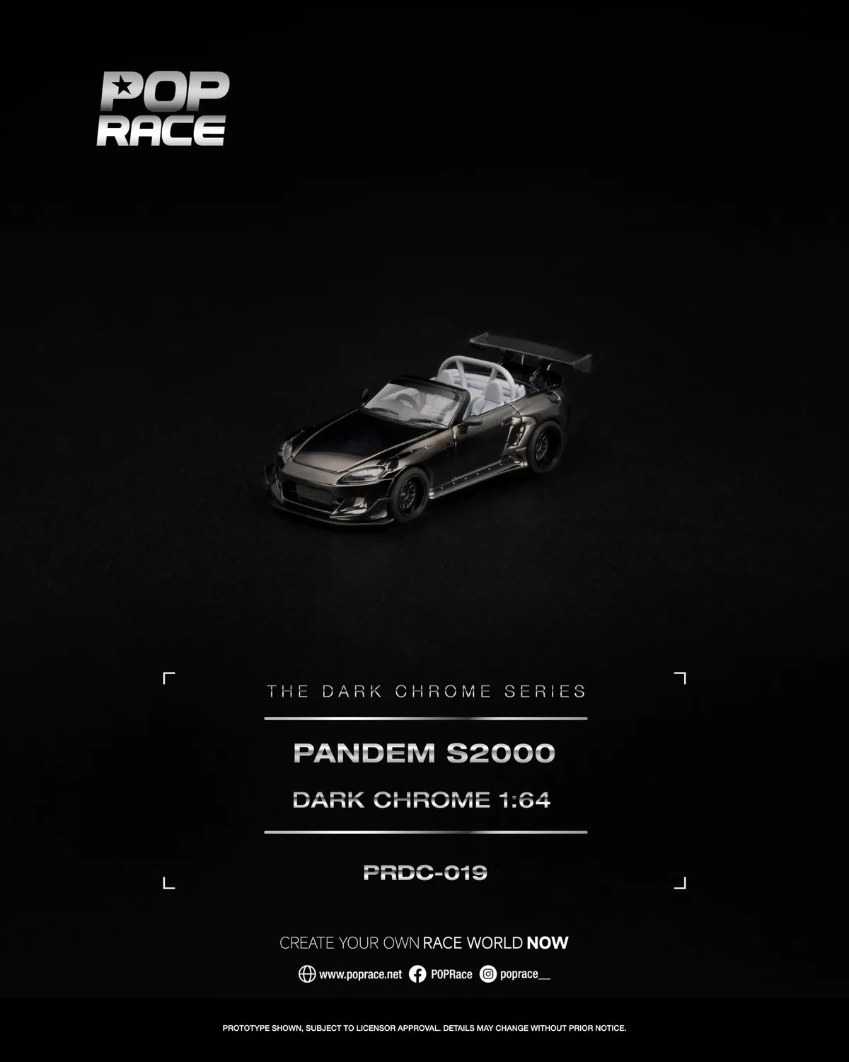(Coming Soon) POPRACE 1:64 PANDEM S2000 DARK CHROME - PRDC-019