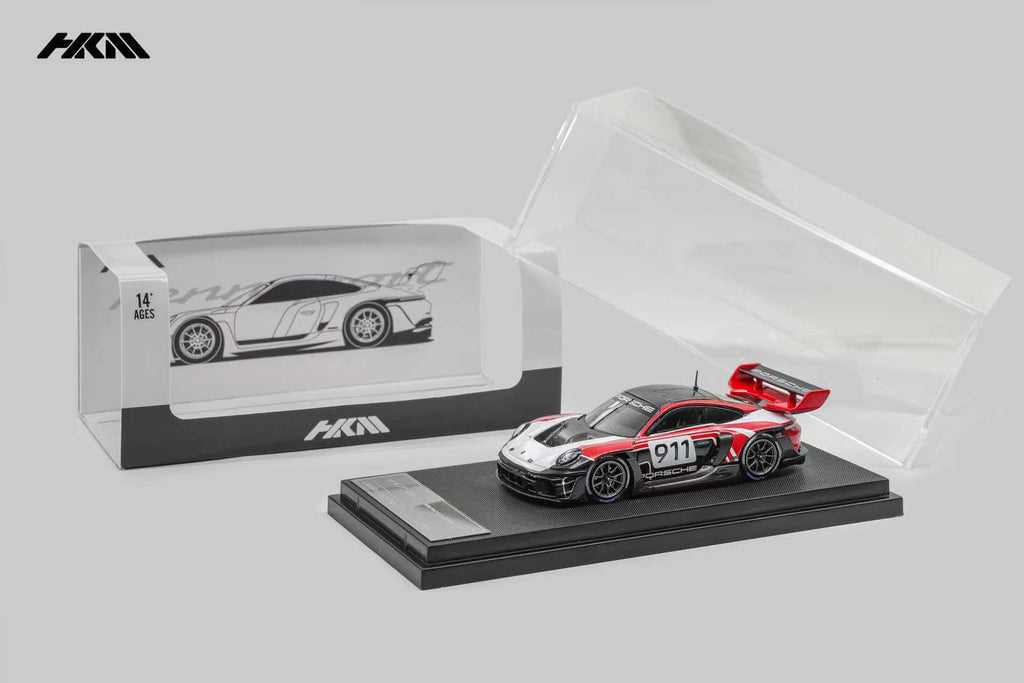 (Coming Soon) HKM 1:64 911(992) GT3 R Rennsport Large Tail Wing Red Model Car