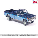 (Coming Soon) IXOAMERICA 1:64 1981 Ford F-150 Custom Explorer Short Bed Styleside 4x2 - Tu-Tone Midnight Blue Metallic and Medium Blue Glow