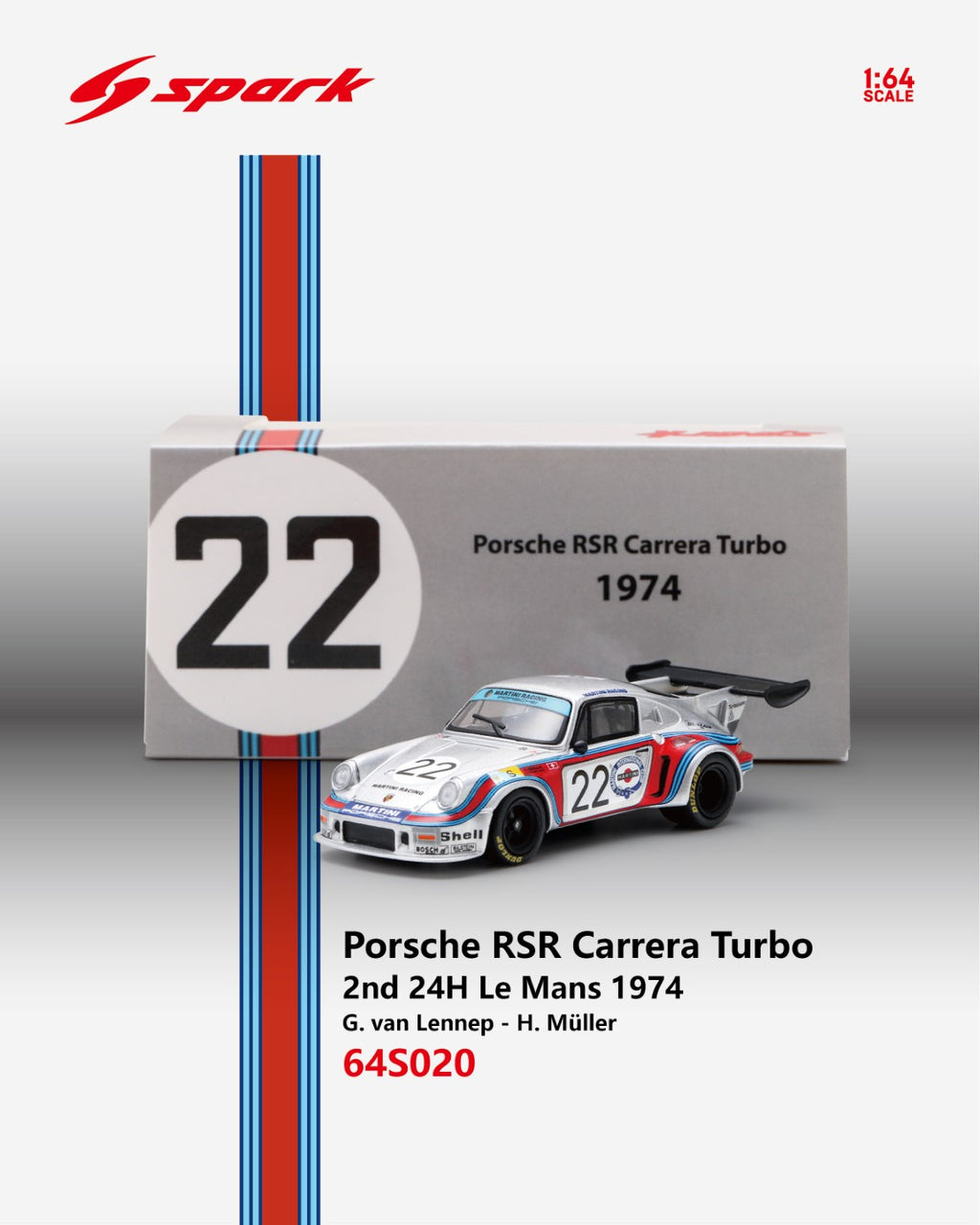 (Coming Soon) SPARK 1/64 Porsche RSR Carrera Turbo No.22 2nd 24H Le Mans 1974 G. van Lennep - H. Müller