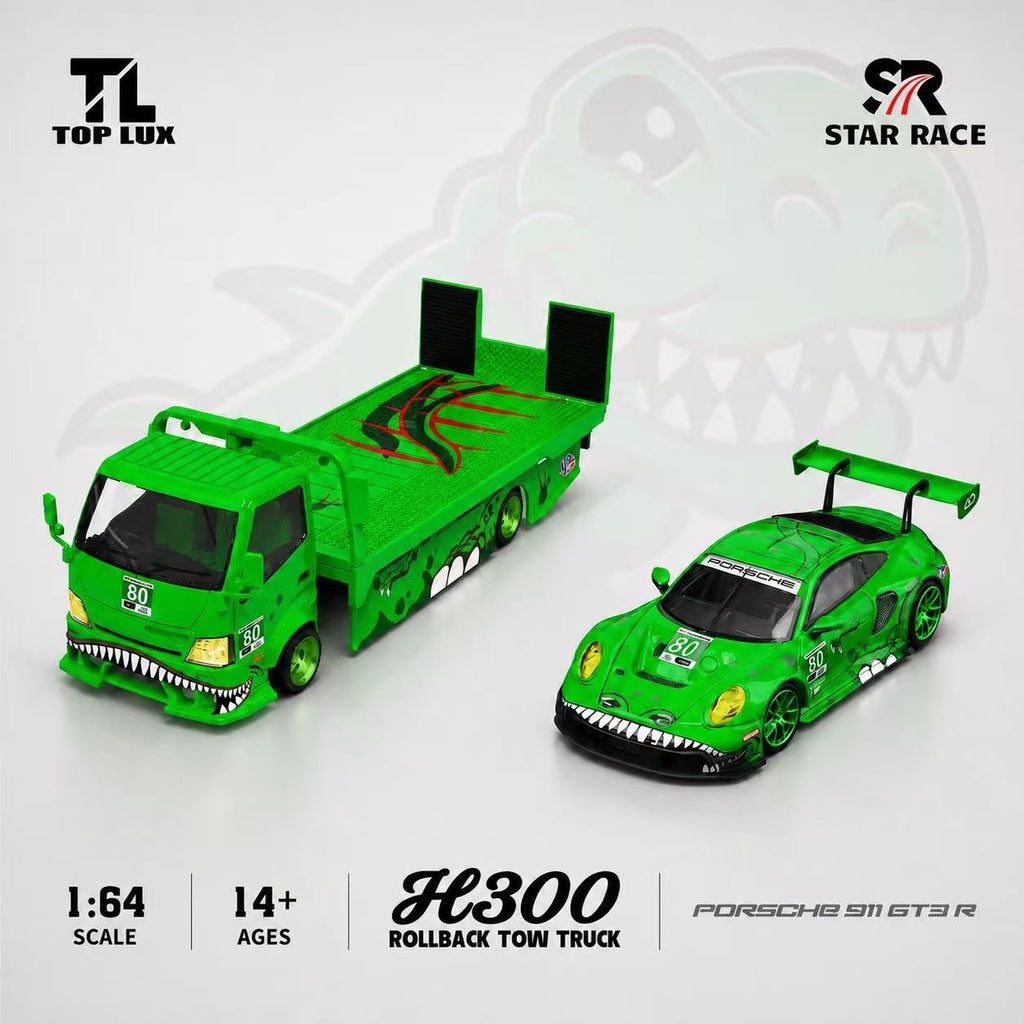 (Coming Soon) TOPLUX & STAR RACE 1:64 Rexy Livery Set – H300 #80 Trailer & Porsche 911 GT3 Rexy #80 Livery (BOTH MODELS SHOWN)