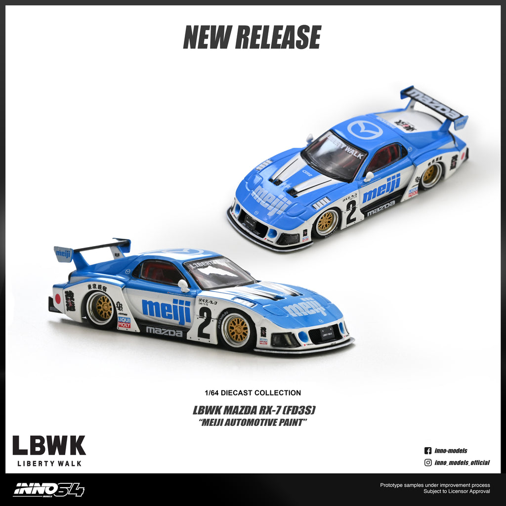 (Coming Soon) INNO64 1/64 MAZDA RX7 (FD3S) LB-SUPER SILHOUETTE "MEIJI" - Blue **Chase randomly distributed**