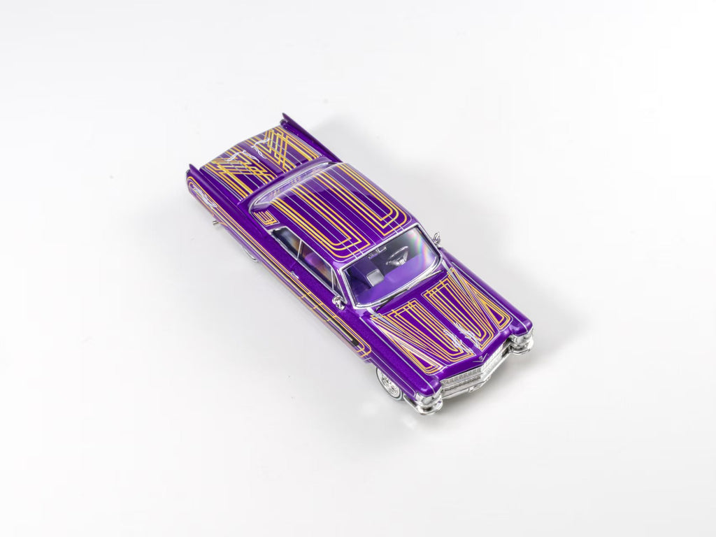 (Coming Soon) 97M 1:64 1964 Cadillac Coupe Deville Low Rider Metallic Purple with Stripes