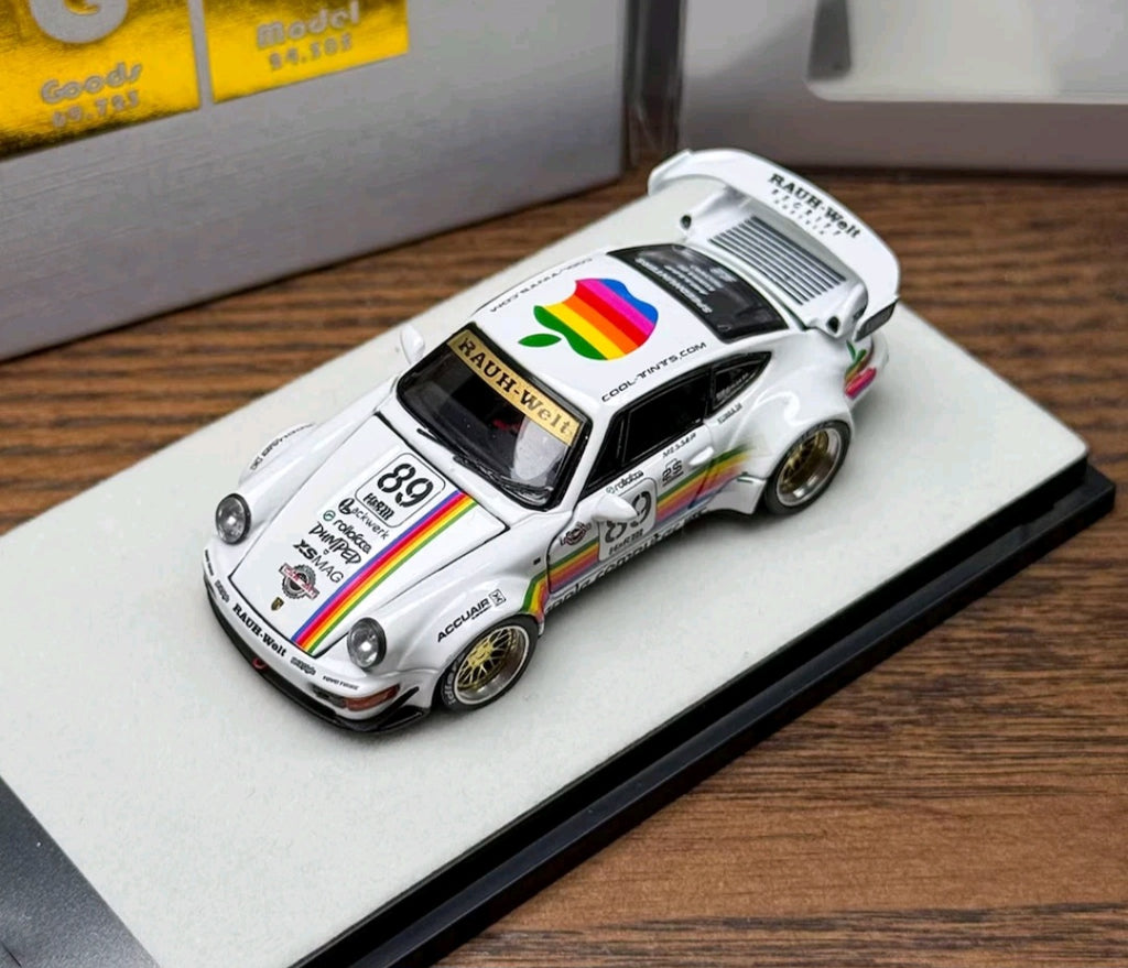 (Coming Soon) PGM 1:64 Porsche RWB 964 White Apple Livery - Rectangular Base