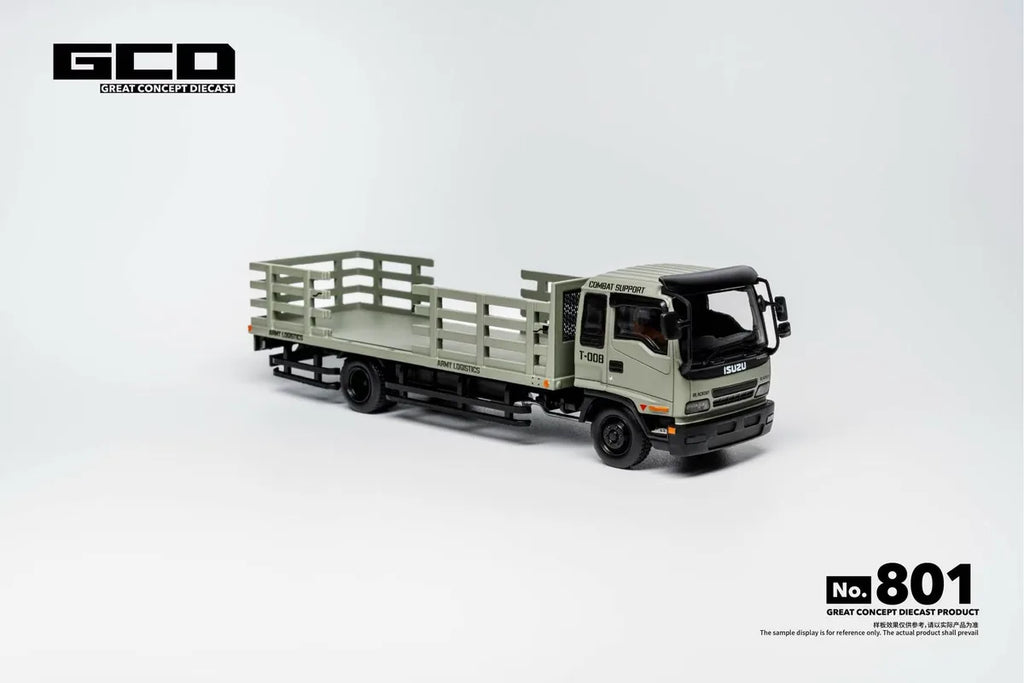 (Coming Soon) GCD 1:64 Isuzu Motors: Forward Series Medium-Duty Dropside Truck Matte Green