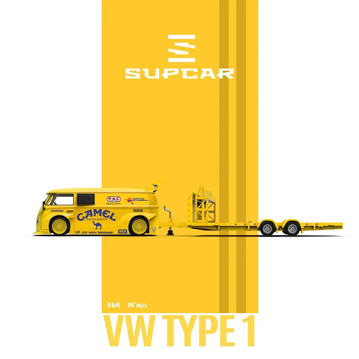 (Coming Soon) SUPCAR 1:64 Camel Painted Realistic - T1 Volkswagen & Trailer