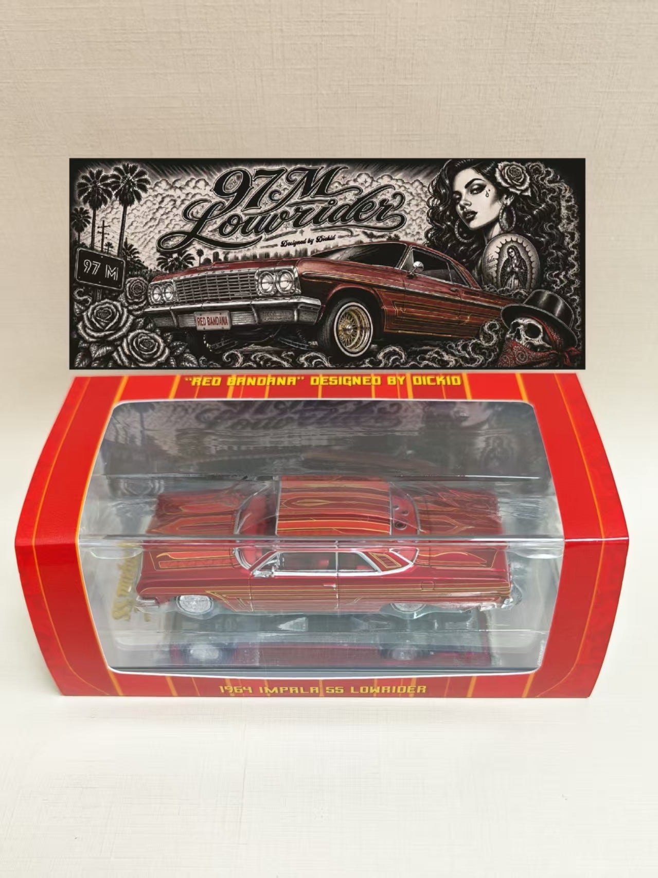 (Coming Soon) 97M 1:64 1964 Chevrolet Impala Low Rider Transparent Red
