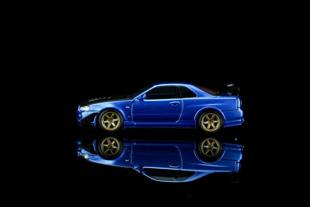 (Coming Soon) Motorhelix 1/64 Nissan Skyline GT-R (R34) Custom Edition - Wangan Blue Custom with GT Aero Kit