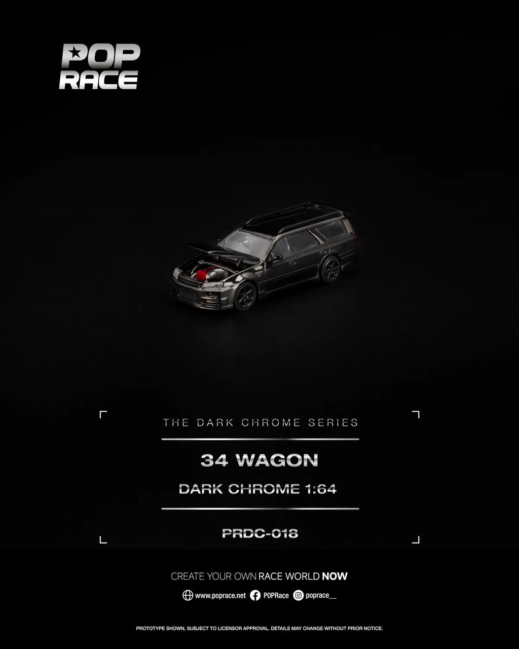 (Coming Soon) POP RACE 1:64 R34 WAGON DARK CHROME - PRDC-018
