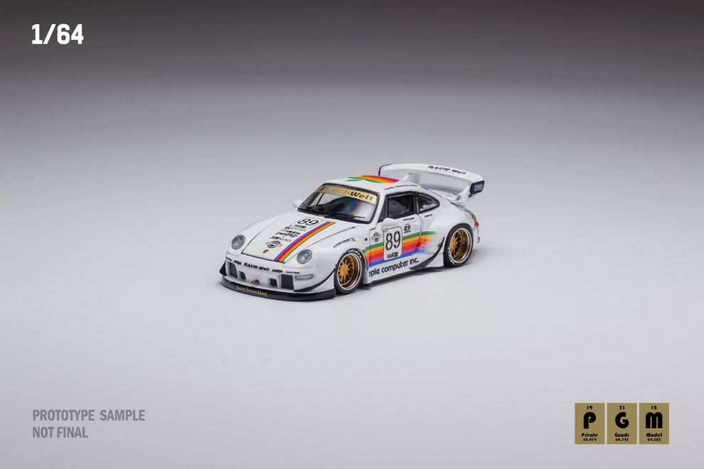 (Coming Soon) PGM 1:64 Porsche RWB 964 White Apple Livery - Rectangular Base