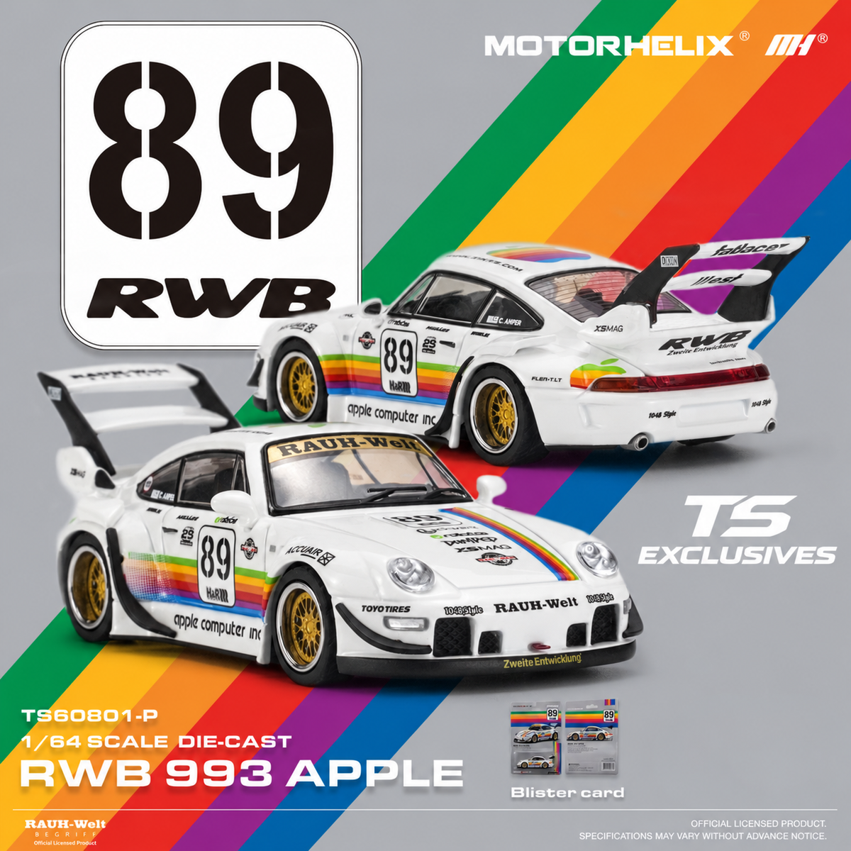 (Coming Soon) MOTORHELIX x TS Exclusives 1/64 RWB 993 APPLE - Blister Pack