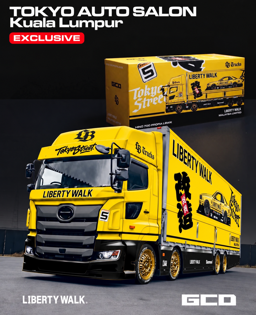 (Coming Soon) GCD x LBWK 1:64 Hino Profia 700 Transporter Yellow | 2026 Tokyo Autosalon KL