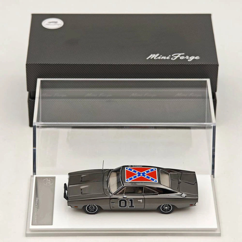 (Re-stock Soon) MINIFORGE 1/64 1969 Dodge Charger "General Lee" Dark Chrome Diecast Metal