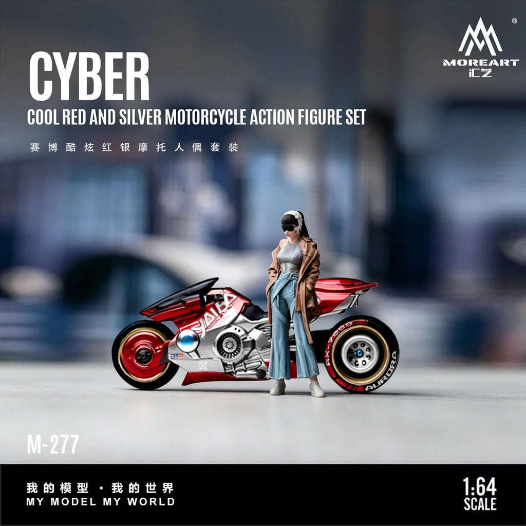 (Coming Soon) MOREART 1:64 Cyber Cool Red and Silver Motorcycle