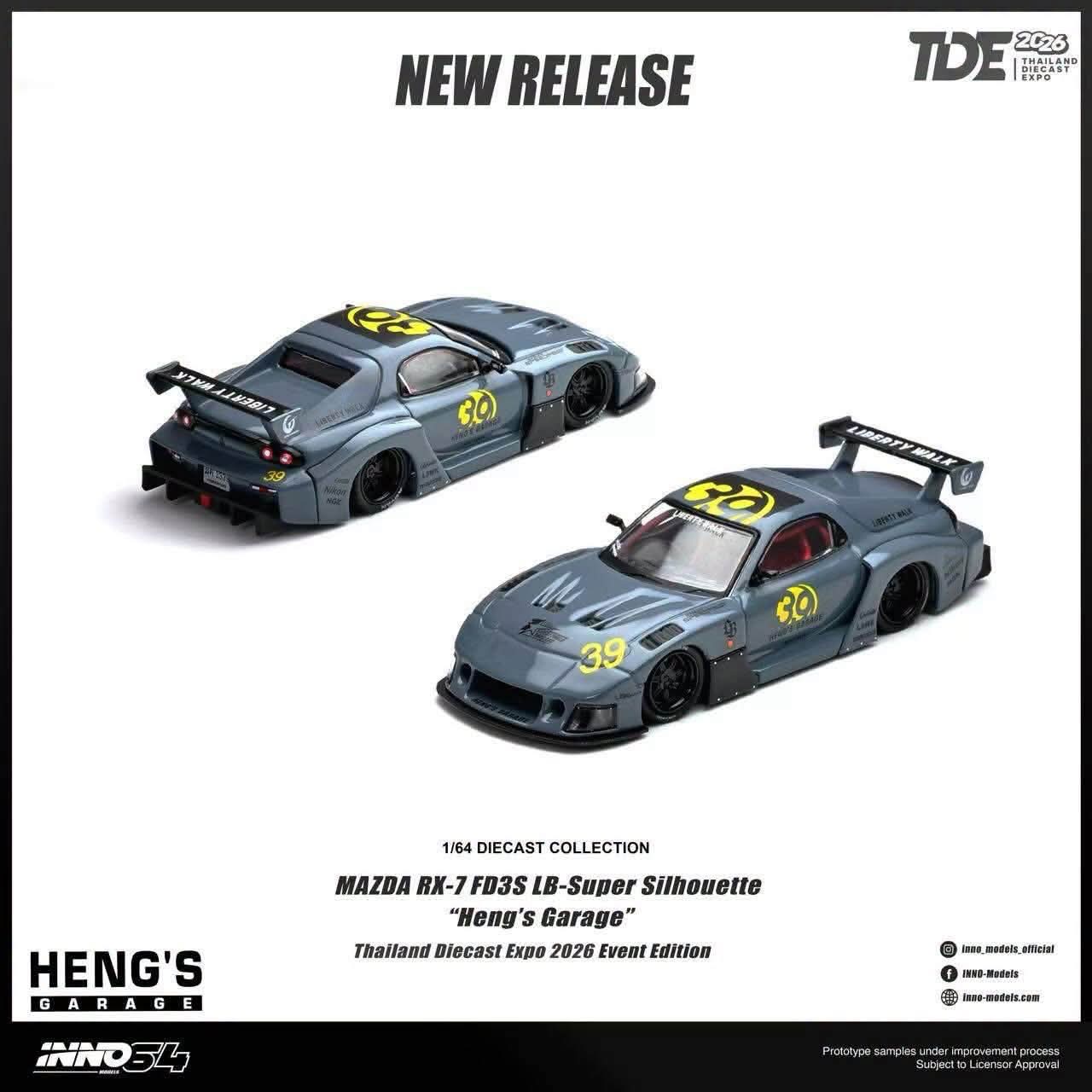 (Pre-Order) INNO64 1:64 TDE 2026 Mazda RX-7 (FD3S) LB-Super Silhouette "Heng's Garage" **CHASE RANDOMLY DISTRIBUTED**  DEADLINE 10 JULY, 2026