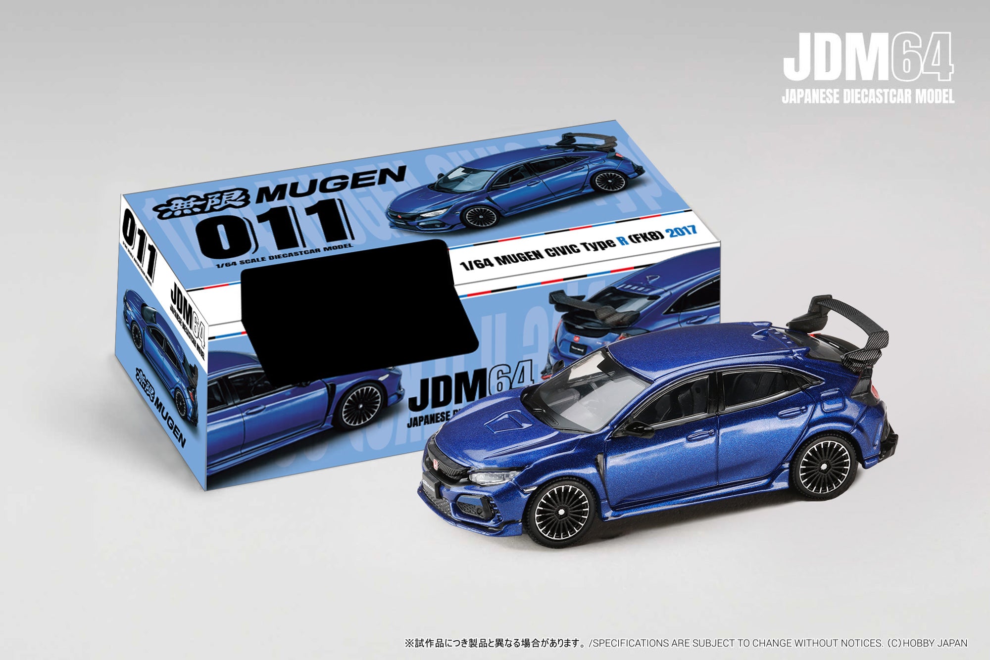 (Coming Soon) HOBBY JAPAN JDM64 1/64 MUGEN CIVIC TYPE R (FK8) 2017 - Racing Blue Pearl